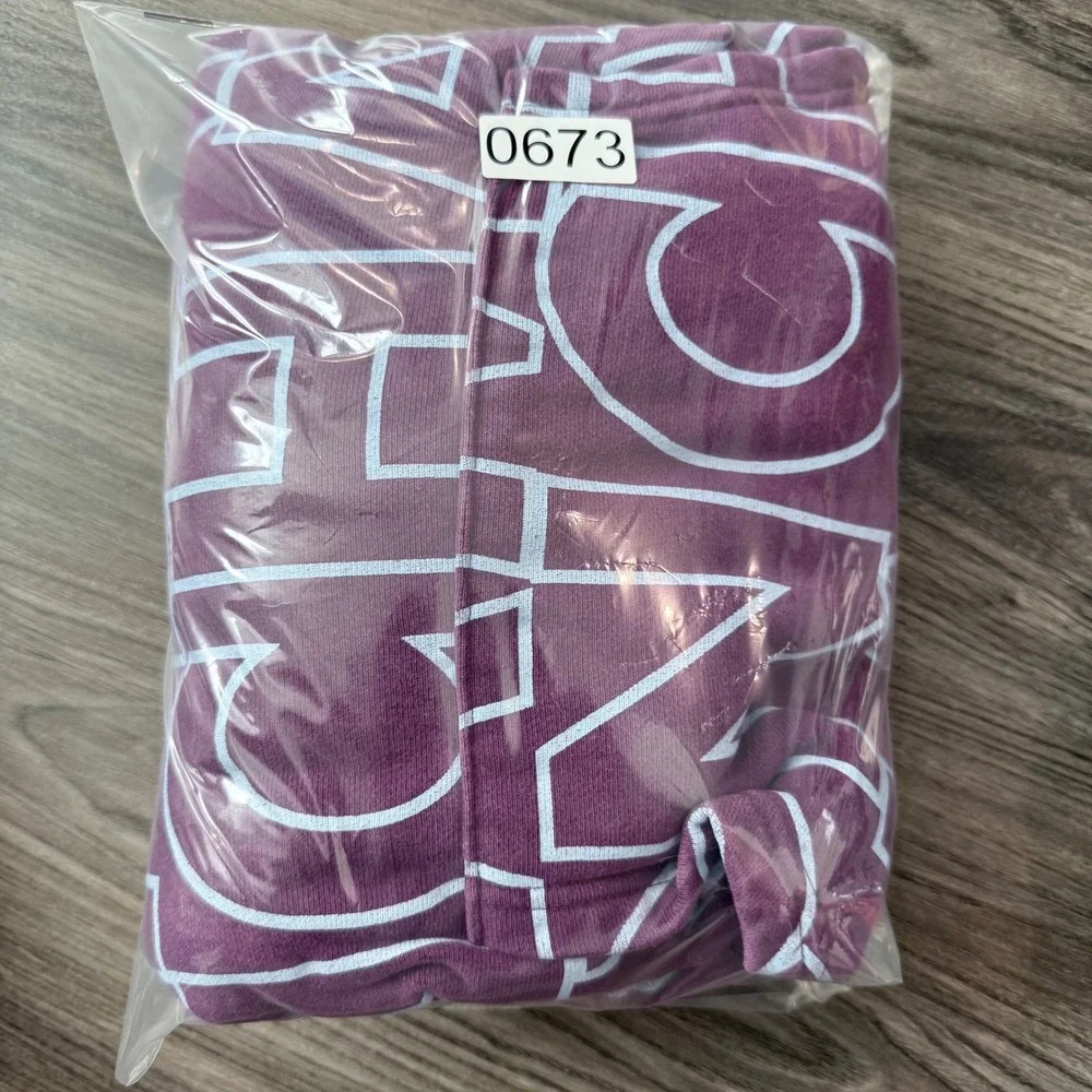 Champion Reverse Weave All Over Logo Hoodie Sweatshirt Pullover Purple Medium - Picture 7 of 7
